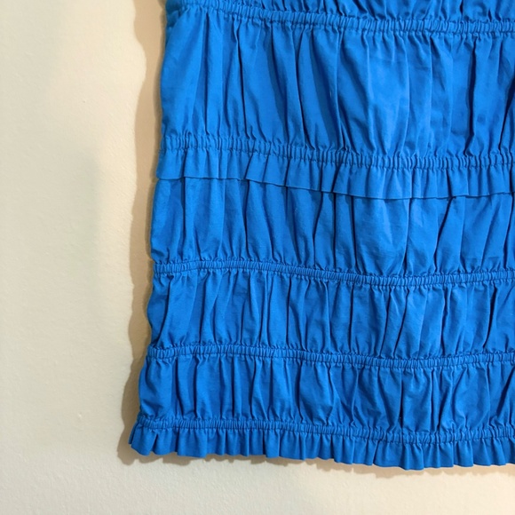 3/$10⚡️Joe Fresh Blue Smocked Ruffled 100% Cotton Off the Shoulder Top - Picture 7 of 13